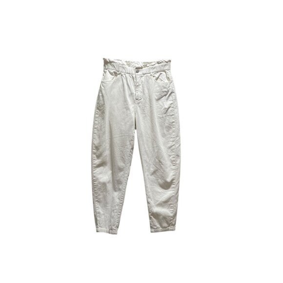 Zara Barrel Leg Paper Bag Waist Corduroy Pants White Size 4 Minimalist Neutral - Picture 2 of 12